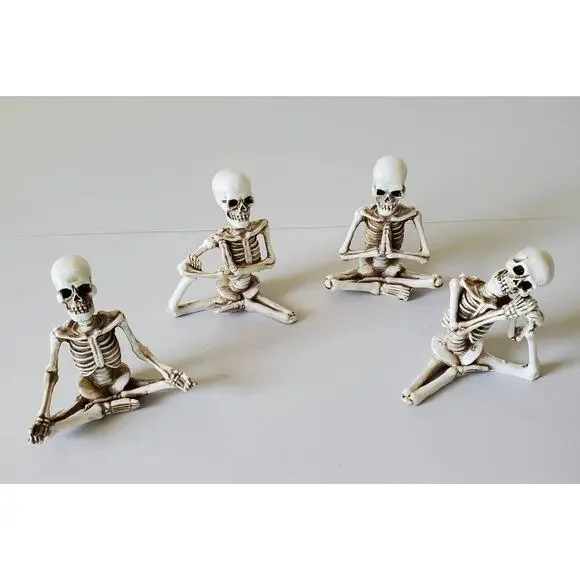 Halloween Yoga Skeleton Figurines Decorations Zen Poses Resin Set of 4 New - Picture 1 of 16